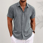 Kortärmad linneskjorta med struktur för herr-Shirts for men-Fjallbarn