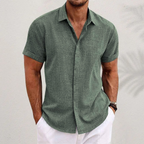Kortärmad linneskjorta med struktur för herr-Shirts for men-Fjallbarn