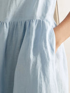 Kortärmad midiklänning i linne för dam-Midi Dress-Fjallbarn