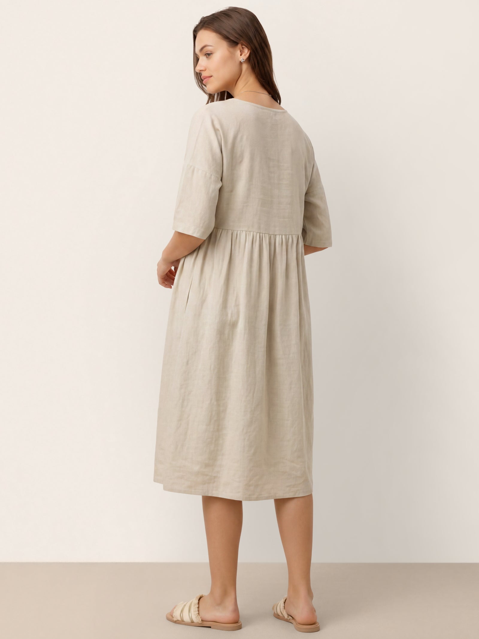 Kortärmad midiklänning i linne för dam-Midi Dress-Fjallbarn