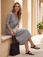 Kortärmad midiklänning i linne för dam-Midi Dress-Fjallbarn