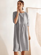 Kortärmad midiklänning i linne för dam-Midi Dress-Fjallbarn