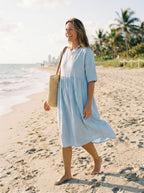 Kortärmad midiklänning i linne för dam-Midi Dress-Fjallbarn