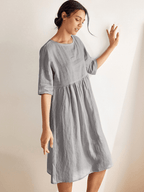 Kortärmad midiklänning i linne för dam-Midi Dress-Fjallbarn