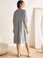 Kortärmad midiklänning i linne för dam-Midi Dress-Fjallbarn