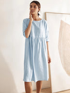 Kortärmad midiklänning i linne för dam-Midi Dress-Fjallbarn