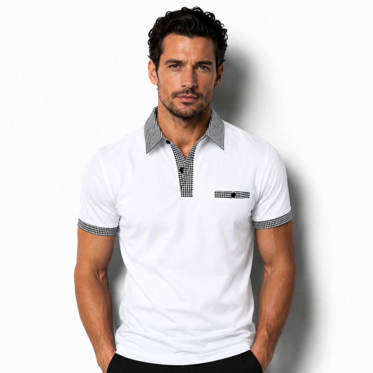 Kortärmad pikétröja för herr med mönstrade detaljer-Shirts for men-Fjallbarn