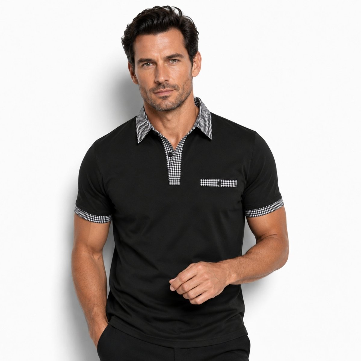 Kortärmad pikétröja för herr med mönstrade detaljer-Shirts for men-Fjallbarn