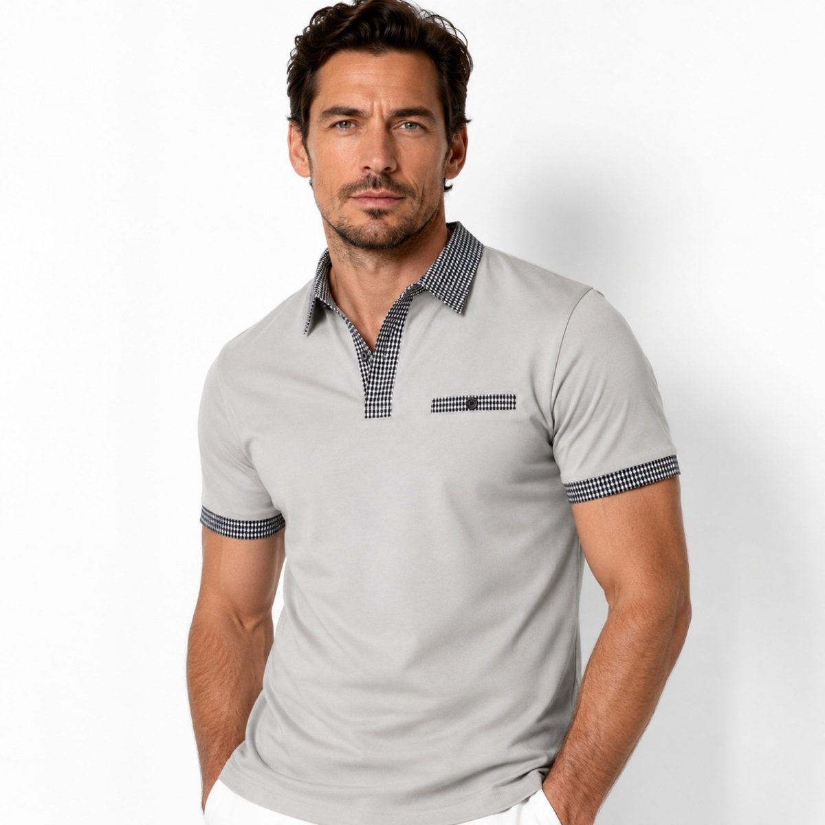 Kortärmad pikétröja för herr med mönstrade detaljer-Shirts for men-Fjallbarn