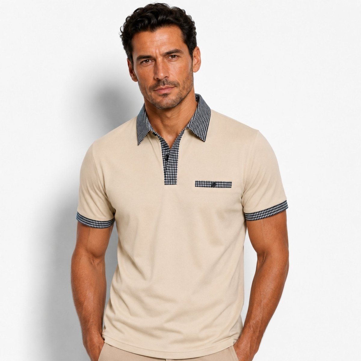 Kortärmad pikétröja för herr med mönstrade detaljer-Shirts for men-Fjallbarn
