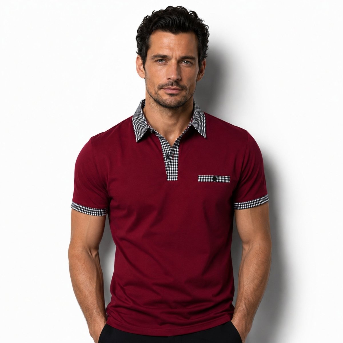 Kortärmad pikétröja för herr med mönstrade detaljer-Shirts for men-Fjallbarn