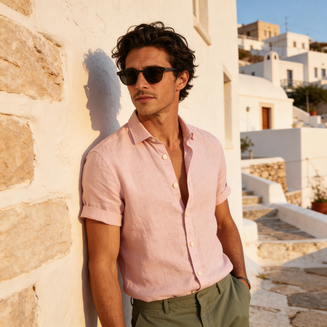 Kortärmad skjorta med knappar för herrar-Shirts for men-Fjallbarn