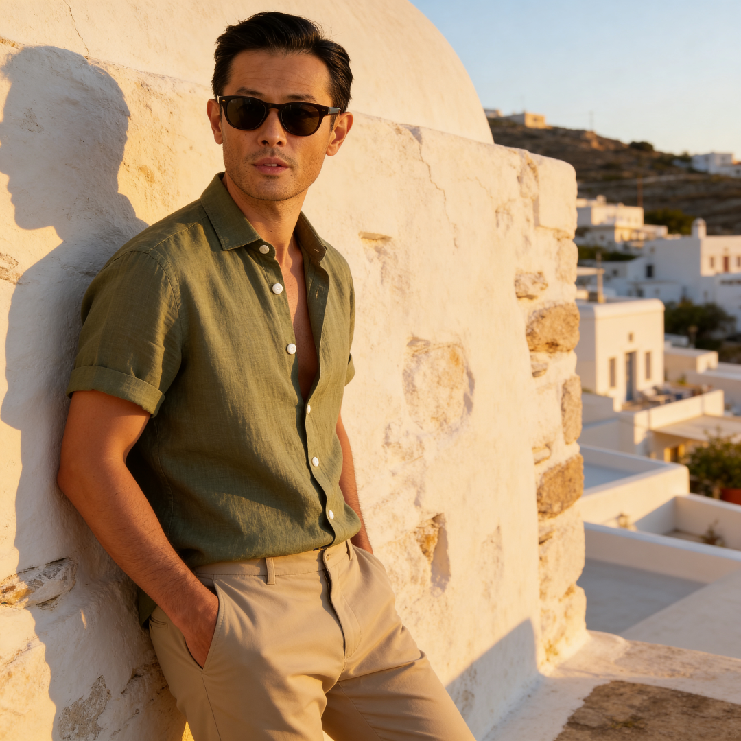 Kortärmad skjorta med knappar för herrar-Shirts for men-Fjallbarn