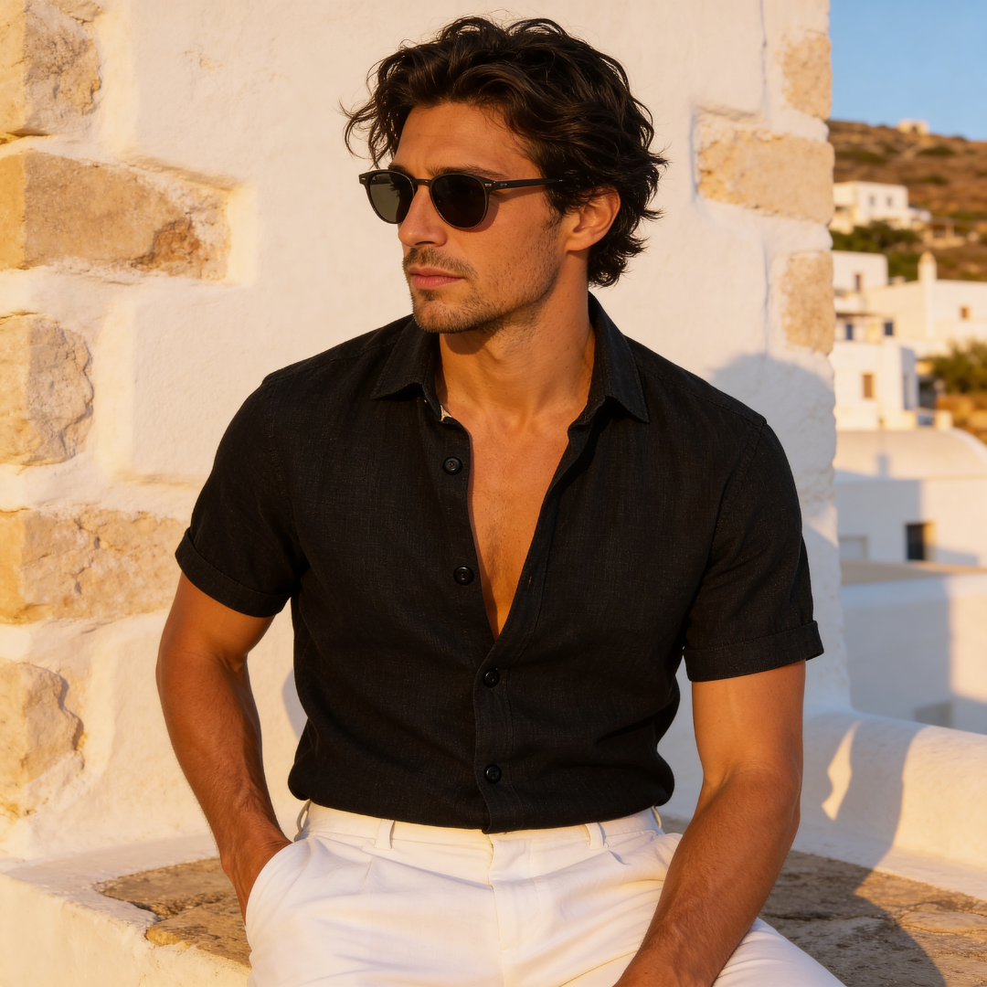 Kortärmad skjorta med knappar för herrar-Shirts for men-Fjallbarn