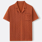 Kortärmad strukturstickad pikétröja för herr-Shirts for men-Fjallbarn