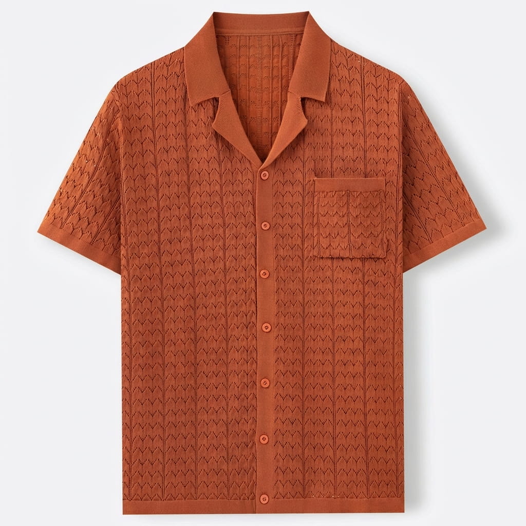 Kortärmad strukturstickad pikétröja för herr-Shirts for men-Fjallbarn