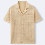 Kortärmad strukturstickad pikétröja för herr-Shirts for men-Fjallbarn