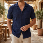 Kortärmad strukturstickad pikétröja för herr-Shirts for men-Fjallbarn