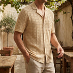 Kortärmad strukturstickad pikétröja för herr-Shirts for men-Fjallbarn