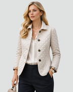Kviltad jacka med knappar fram och rutiga muddar för dam-Jacket for women-Fjallbarn