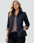 Kviltad jacka med knappar fram och rutiga muddar för dam-Jacket for women-Fjallbarn