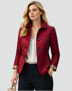 Kviltad jacka med knappar fram och rutiga muddar för dam-Jacket for women-Fjallbarn