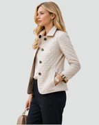 Kviltad jacka med knappar fram och rutiga muddar för dam-Jacket for women-Fjallbarn