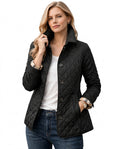 Kviltad jacka med knappar fram och rutiga muddar för dam-Jacket for women-Fjallbarn