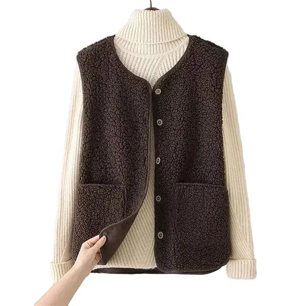 Kvinnors ärmlös väst med knappstängning och påsydda fickor-Vests for Women-Fjallbarn
