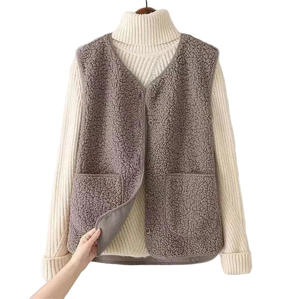 Kvinnors ärmlös väst med knappstängning och påsydda fickor-Vests for Women-Fjallbarn