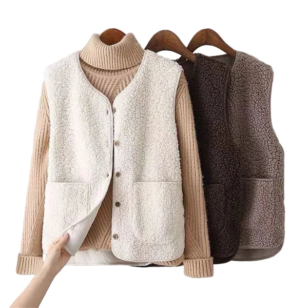 Kvinnors ärmlös väst med knappstängning och påsydda fickor-Vests for Women-Fjallbarn