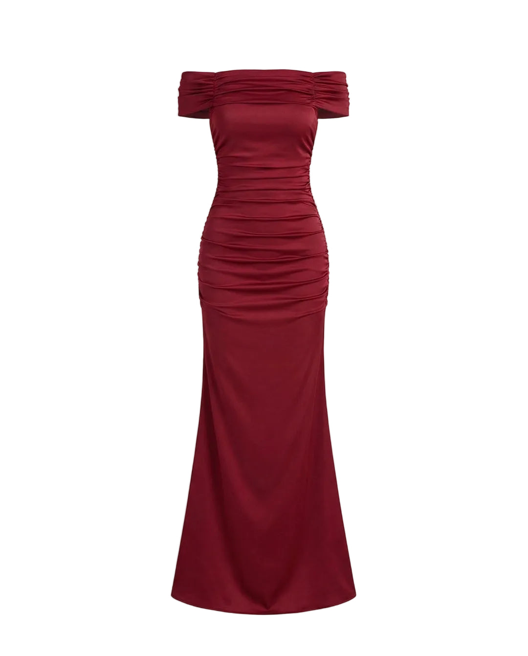 Lång damklänning med bar axel och rynkad överdel-Maxi Dress-Fjallbarn