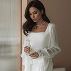 Lång damklänning med fyrkantig halsringning och långa ärmar-Maxi Dress-Fjallbarn