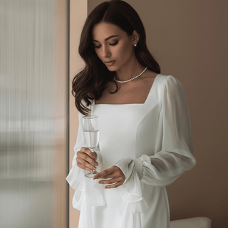 Lång damklänning med fyrkantig halsringning och långa ärmar-Maxi Dress-Fjallbarn