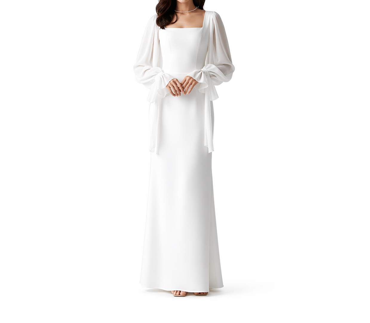 Lång damklänning med fyrkantig halsringning och långa ärmar-Maxi Dress-Fjallbarn