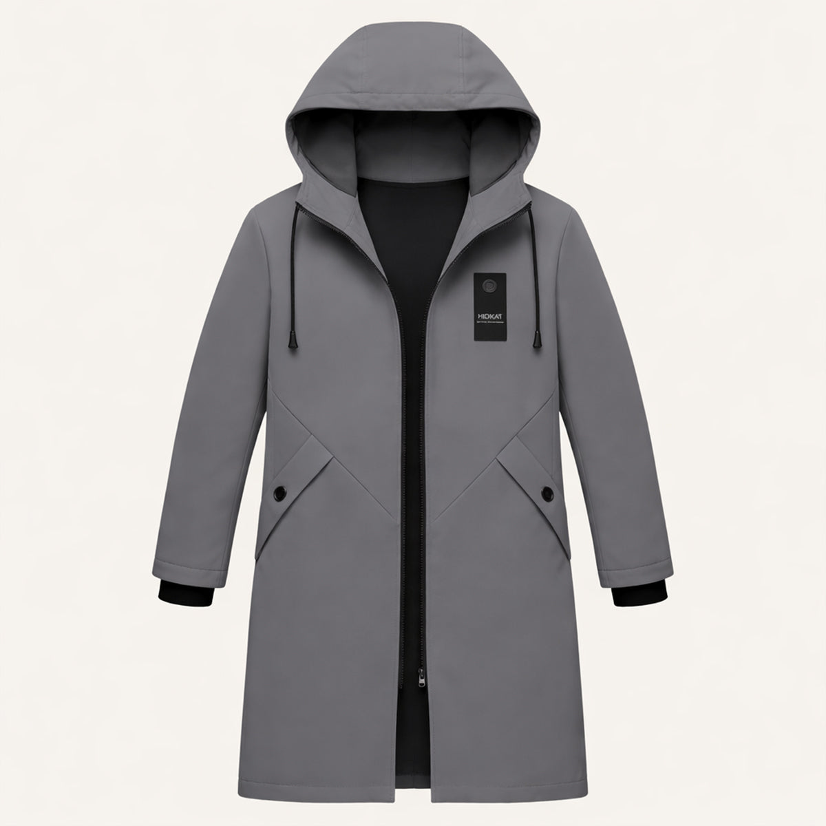 Lång huvjacka för män med dragsko och dragkedja fram-Jackets for men-Fjallbarn