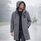 Lång huvjacka för män med dragsko och dragkedja fram-Jackets for men-Fjallbarn