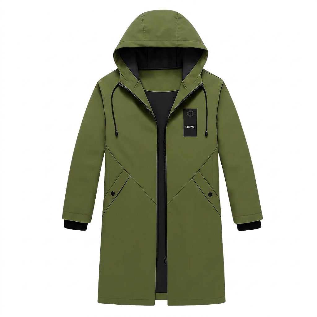Lång huvjacka för män med dragsko och dragkedja fram-Jackets for men-Fjallbarn