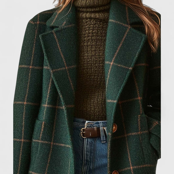 Lång kappa med rutigt mönster för dam-Coats for women-Fjallbarn