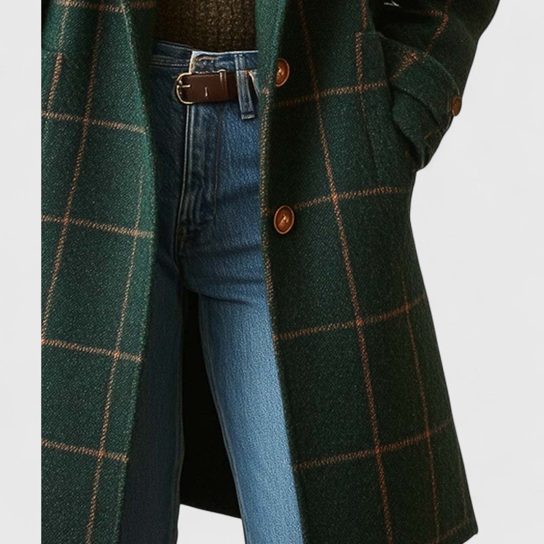 Lång kappa med rutigt mönster för dam-Coats for women-Fjallbarn
