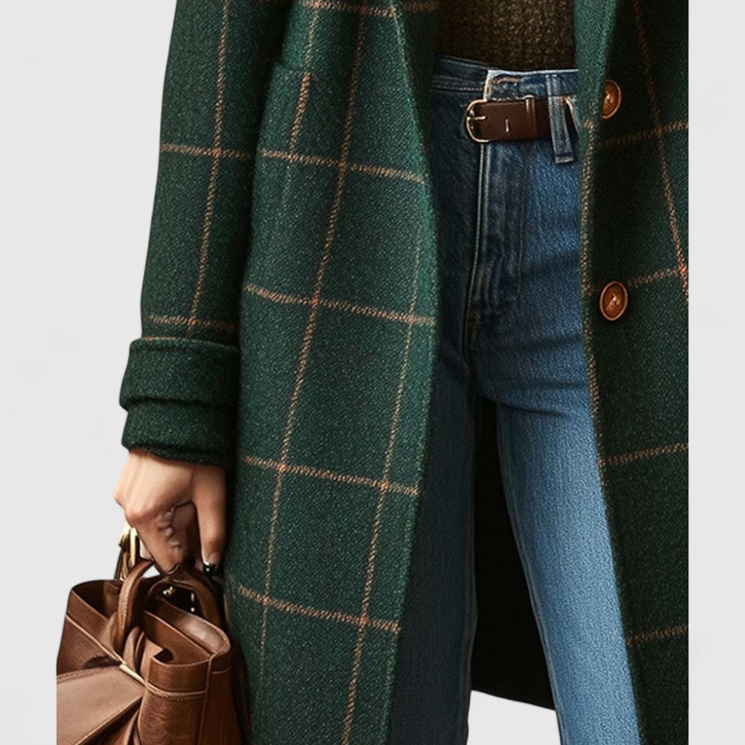 Lång kappa med rutigt mönster för dam-Coats for women-Fjallbarn