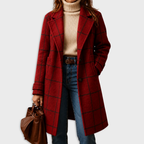 Lång kappa med rutigt mönster för dam-Coats for women-Fjallbarn