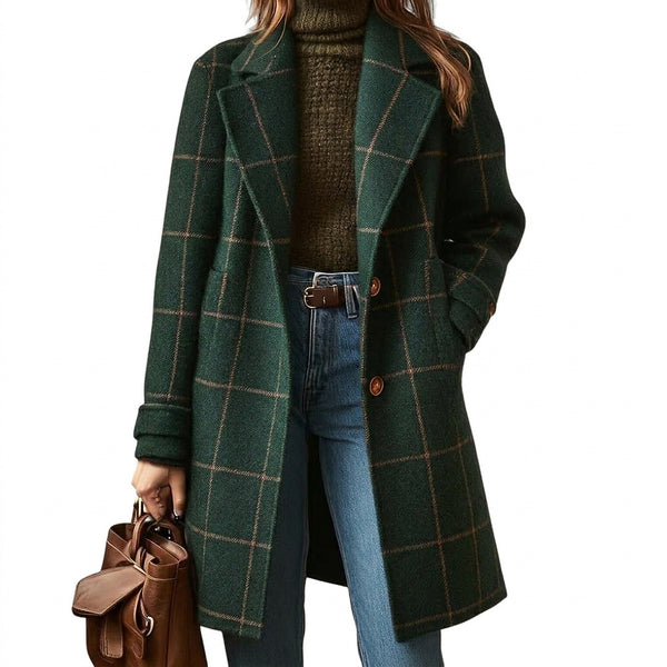 Lång kappa med rutigt mönster för dam-Coats for women-Fjallbarn