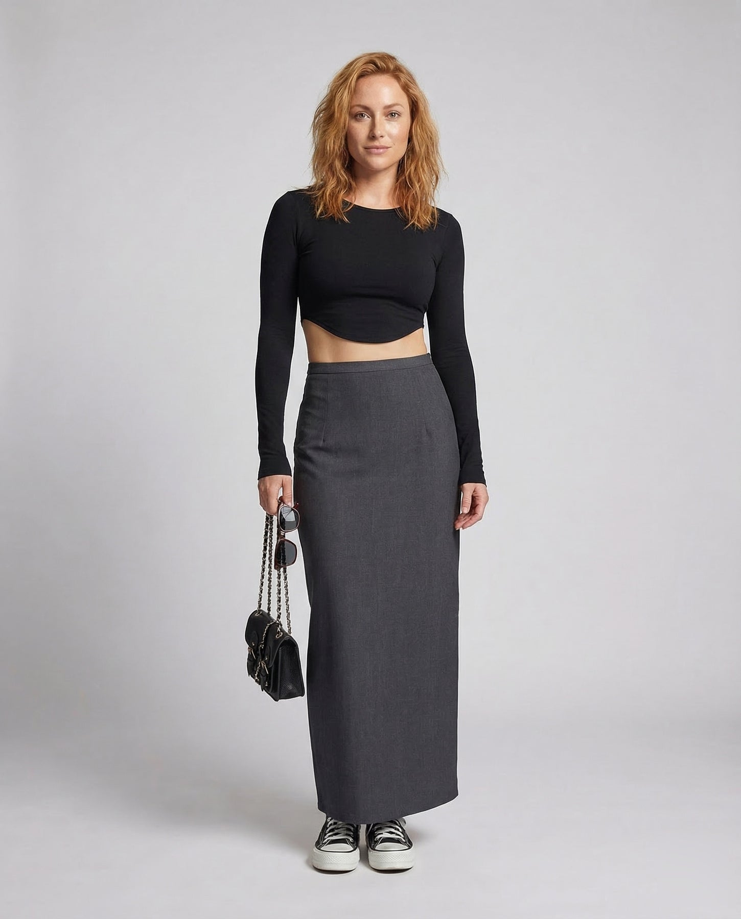 Lång kjol för dam med hög midja och rak form-Skirt for women-Fjallbarn