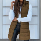 Lång puffer-väst med huva för dam-Vest for women-Fjallbarn