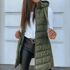 Lång puffer-väst med huva för dam-Vest for women-Fjallbarn