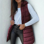 Lång puffer-väst med huva för dam-Vest for women-Fjallbarn