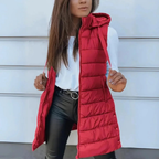 Lång puffer-väst med huva för dam-Vest for women-Fjallbarn
