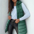 Lång puffer-väst med huva för dam-Vest for women-Fjallbarn