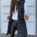 Lång puffer-väst med huva för dam-Vest for women-Fjallbarn